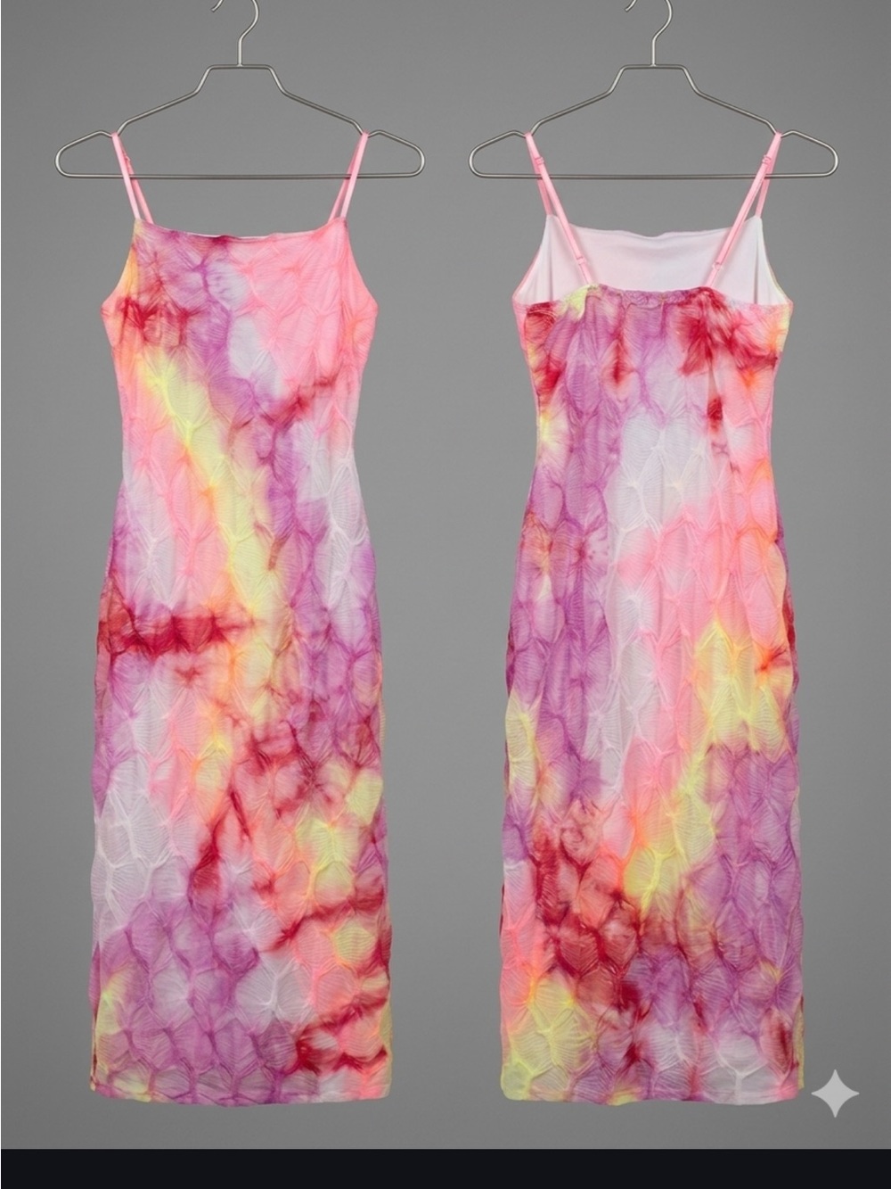 Fashion Nova Pink Multi Tie-Dye Midi Slip Dress